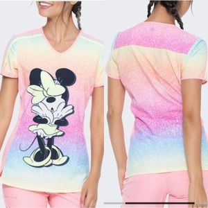 HeartSoul Good Vibes Minnie Scrubs V-Neck Print Top NWT